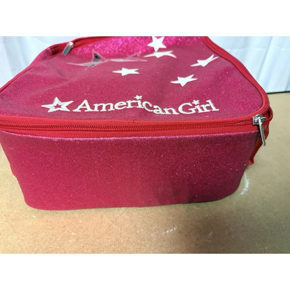 Authentic AMERICAN GIRL Doll Backpack Carrier Sparkle PINK With Clothing Shown